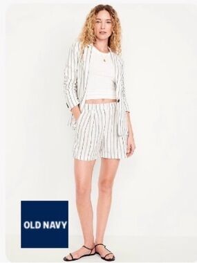 Old Navy Taylor Trouser Shorts Extra High-Waisted Striped Linen-Blend 3X 5” ins